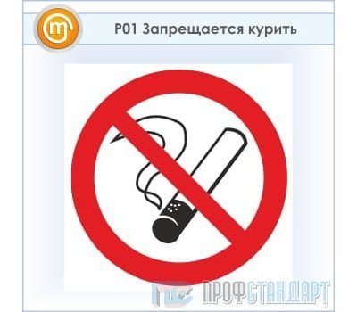 Знак P01 «Запрещается курить» (пластик, 200х200 мм)