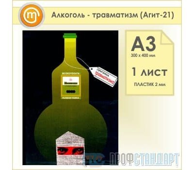 Плакат «Алкоголь - травматизм» (Агит-21, пластик 2 мм, А3, 1 лист)