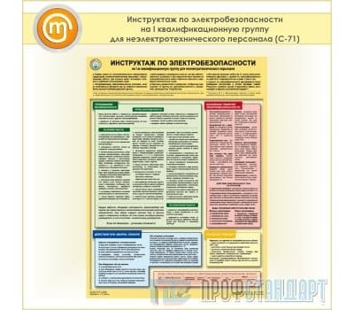 Плакат «Инструктаж по электробезопасности - на I квалификационную группу для неэлектротехнического персонала» (С-71, пластик 2 мм, А2, 1 лист)