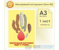Плакат «Неисправный инструмент» (Агит-05, пластик 2 мм, А3, 1 лист)