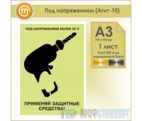 Плакат «Под напряжением» (Агит-10, пластик 4 мм, алюминиевый багет, А3, 1 лист)