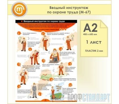 Плакат «Вводный инструктаж по охране труда» (М-67, пластик 2 мм, А2, 1 лист)