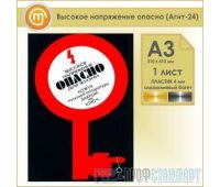 Плакат «Высокое напряжение опасно» (Агит-24, пластик 4 мм, алюминиевый багет, А3, 1 лист)