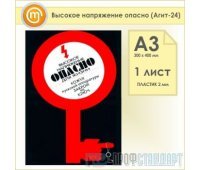 Плакат «Высокое напряжение опасно» (Агит-24, пластик 2 мм, А3, 1 лист)