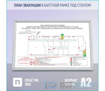 План эвакуации в багетной рамке под стеклом (A2 формат)